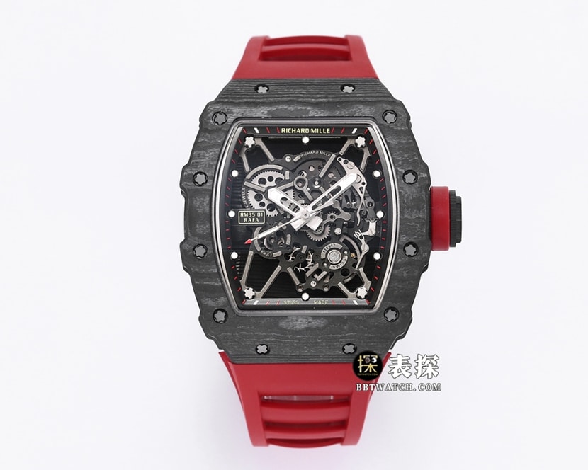 Richard Mille RM 35-01 Richard Mille 1:1 replica watch men's carbon fiber tourbillon black dial red rubber model