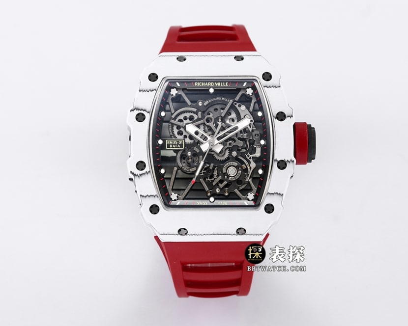 BBR RM 35-01 Richard Mille 1:1 Replica Richard Mille Carbon Fiber Tourbillon Men's Black Dial Red Rubber Strap