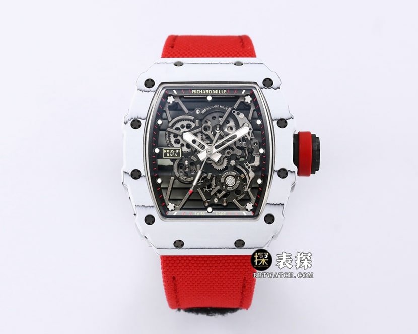 BBR RM 35-01 Richard Mille 1:1 Replica Watch Men's Black Barrel Dial Carbon Fiber Red Velcro Strap
