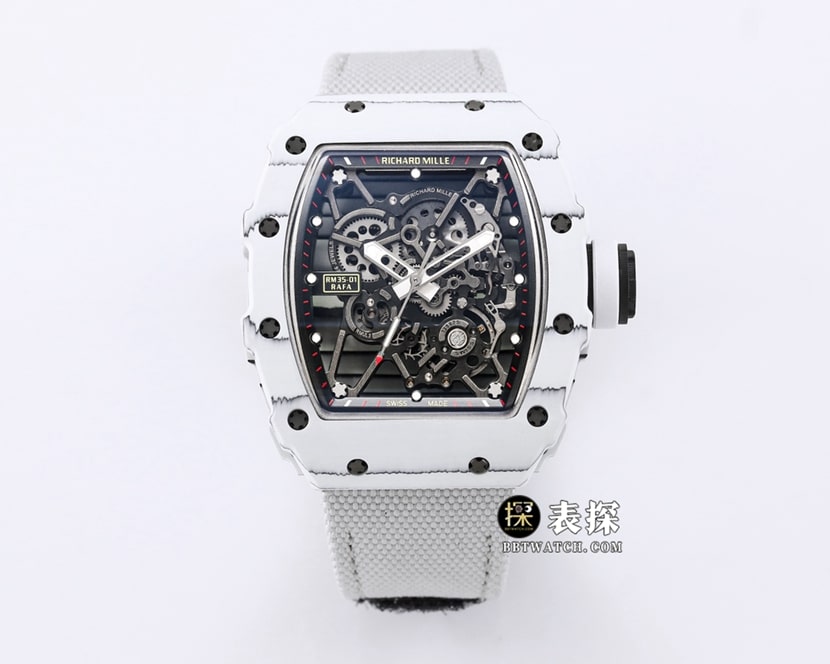 BBR RM 35-01 Richard Mille Richard Mille 1:1 Replica Men's Carbon Fiber Watch with Black Dial, Mechanical RMUL3 Skeletonized One-Piece Movement and Gray Velcro Strap