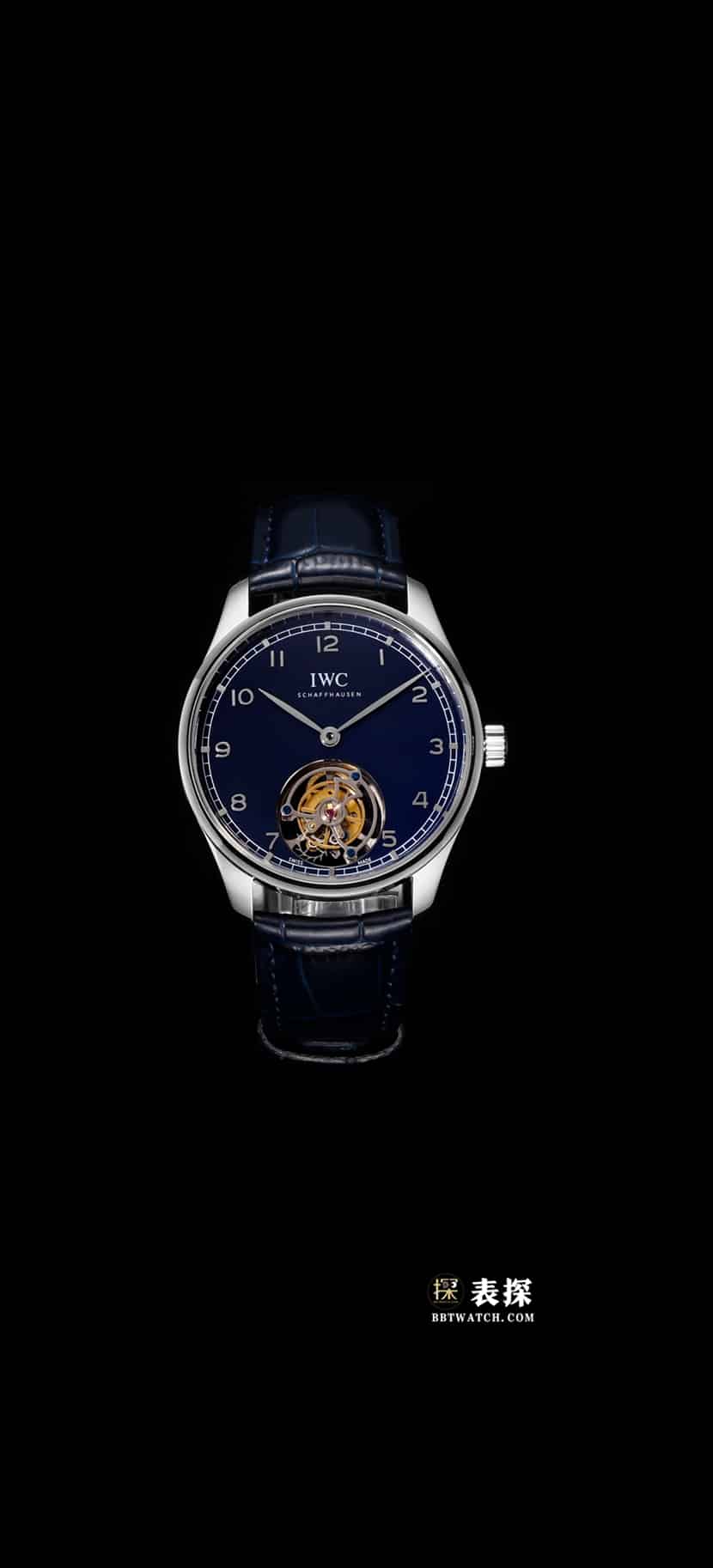 IWC Portugieser Handaufzug Real Tourbillon Original Factory Replika mit blauem Zifferblatt und Edelstahl-Herrenuhr