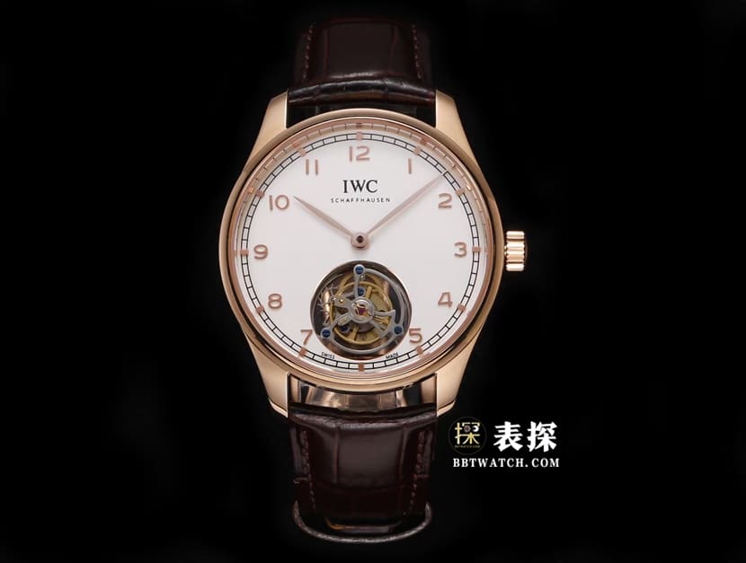 IWC Portugieser IW545801 1:1 Replica: Real Tourbillon White Dial Rose Gold Strap Mechanical Watch