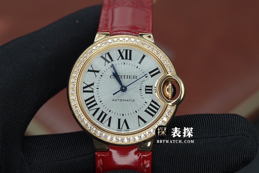 K3 Factory Cartier Ballon Bleu WJBB0034 Reloj réplica 1:1 para mujer de 33 mm, esfera plateada, bisel de diamantes, correa de cuero mecánica 076