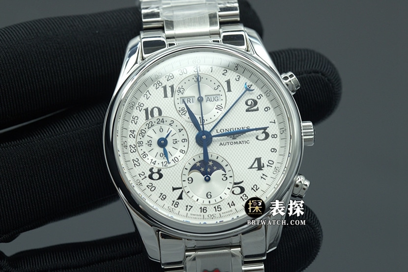 Longines Master Moon Phase L2.673.4.78.6 Replica by KL Factory: Exquisite Silver Barleycorn Dial, Blue Steel Hands and Steel Bracelet