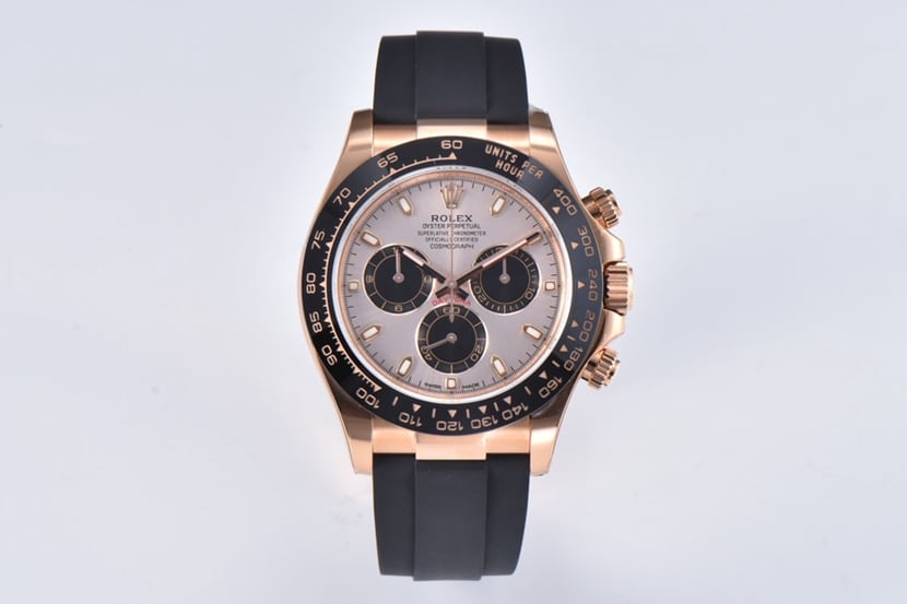Clean Rolex Daytona m116515ln-0059 1:1 Replica – Rose Gold Champagne Dial, Mechanical Rubber Strap