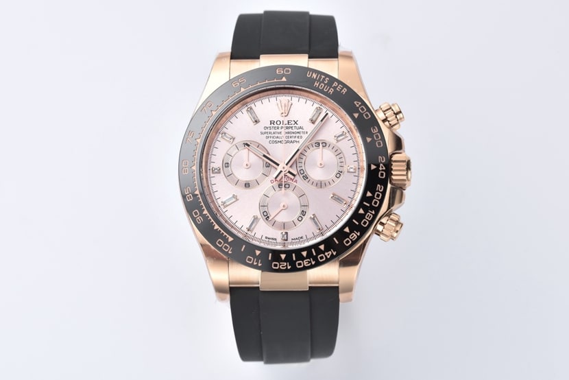 Clean Rolex Daytona 116515 super clone with ice candy moissanite dial rose gold mechanical replica