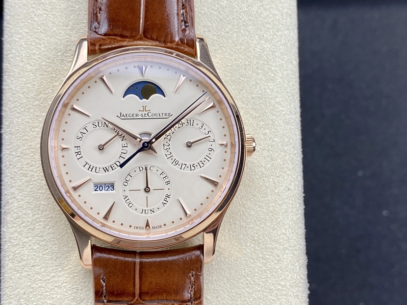 Jaeger-LeCoultre J Factory Master Jaeger-LeCoultre Original Factory Super Clone Full-Function Perpetual Calendar Eggshell Yellow Automatic Mechanical Rose Gold Strap 1302520