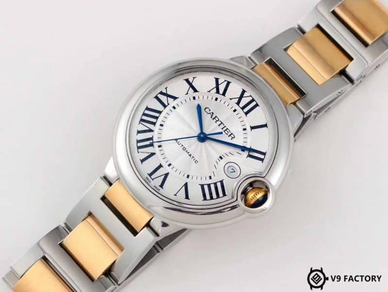 V9 Factory Cartier Blue Balloon W69009Z3 Mittleres Goldmodell: Stromlinienförmiges Gehäuse und Saphirglaskrone Replikatbewertung