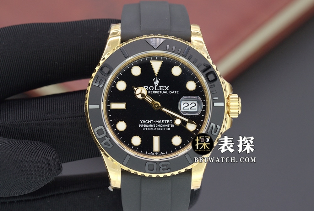 Rolex 42 mm VS Factory Yacht-Master Edition réplica superior de correa de caucho mecánica dorada: revisión de la vida real y prueba de cronometraje del movimiento