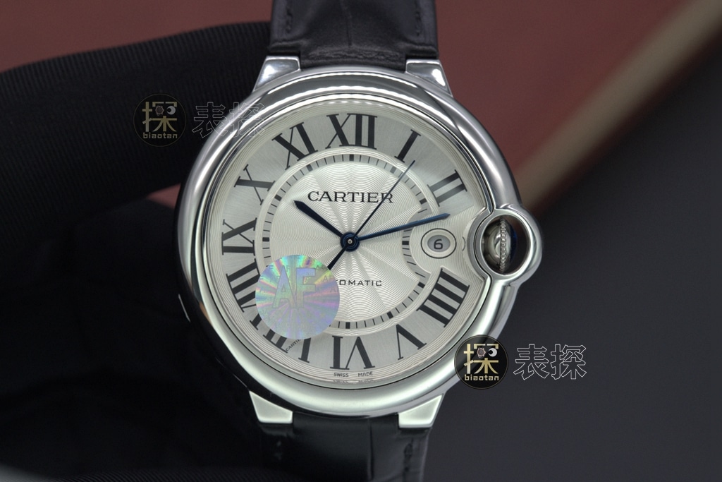 Cartier Blue Balloon 33mm AF Factory Mechanical Replica with White Dial & Black Leather Strap