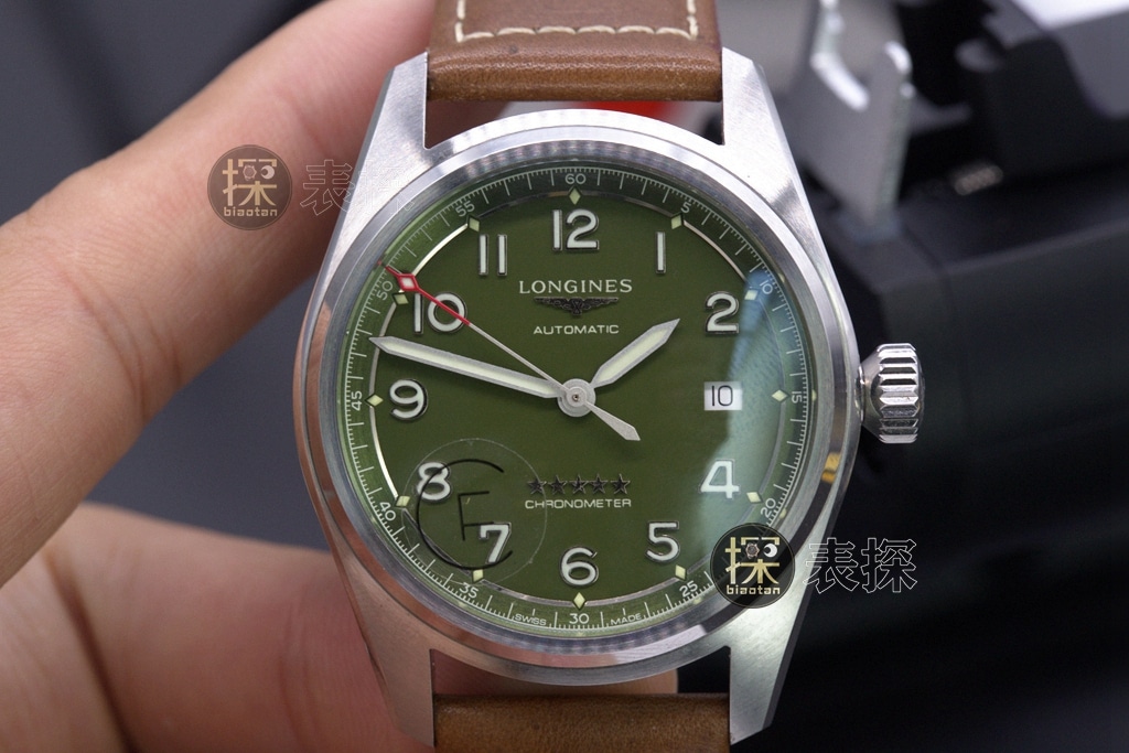 CF Factory Longines Forerunner Collectmit leuchtend grünem Zifferblatt und braunem Lederarmband, Schweizer ETA2892-Uhrwerk