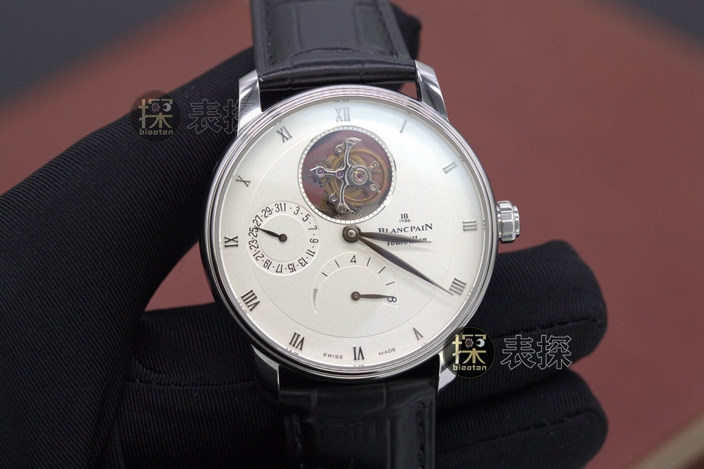 Blancpain Classic Series YS Factory White Dial Tourbillon with Black Leather Strap, 750 Platinum-Plated Case