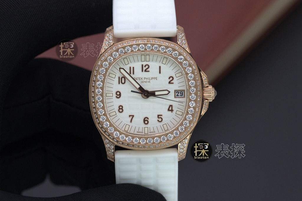 Patek Philippe Aquanaut Anillo blanco en oro rosa para mujer con movimiento luminoso 9015 y diamantes Correa de caucho | PPF Factory Patek Philippe Mejor réplica de reloj PPF