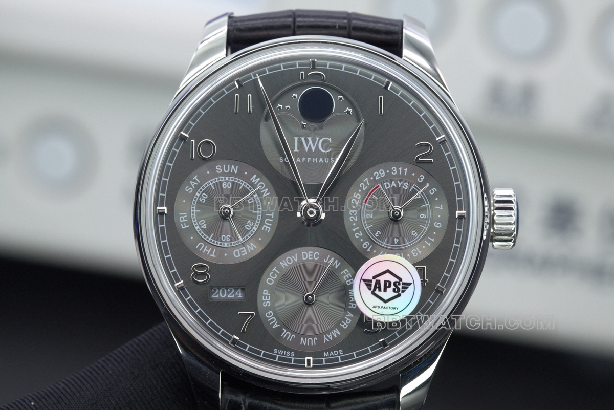 APS Portugal IW503301 Rock Grey Top en acier inoxydable 1:1 Réplique mécanique de la montre à calendrier perpétuel