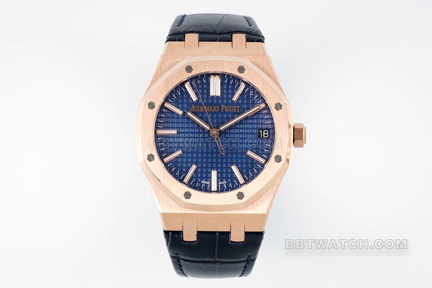 APS Factory Audemars Piguet Audemars Piguet Royal Oak D315CR 15510OR.OO.D315CR.02 Top 1:1 Replica Blue Dial 18k Rose Gold Mechanical Leather Strap with CAL.4302 Movement and Sapphire Crystal