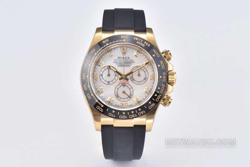C Factory Rolex Daytona 1:1 Super A super clone mother-of-pearl dial mechanical gold rubber strap m116518ln-0045