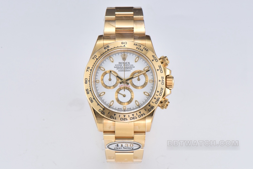 Rolex Daytona m116508-0001 C Factory Rolex Super A Clone Ivory White Dial 18k Gold Case Steel Strap