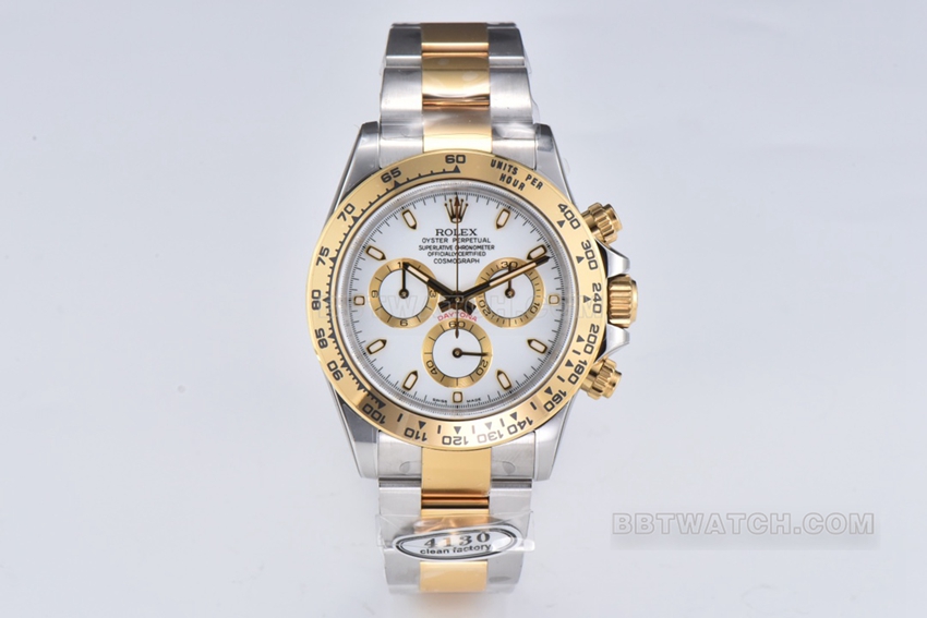 Rolex C Factory Rolex Cosmograph Daytona Super Clone 1:1 Mechanical Replica with Ivory White Face, Interlocking Steel-and-Gold Strap m116503-0001