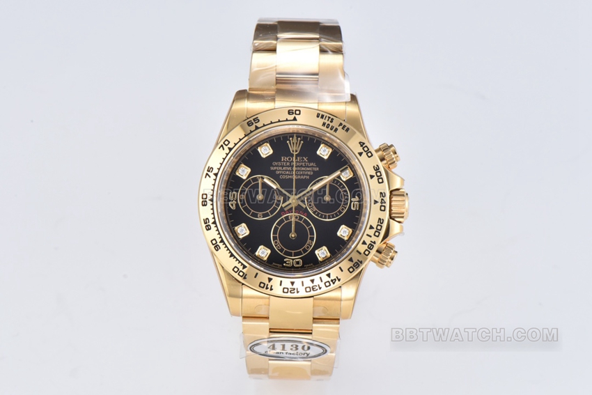 Rolex C factory Daytona 116508 premium full gold black dial enameled top 1:1 mechanical steel bracelet replica