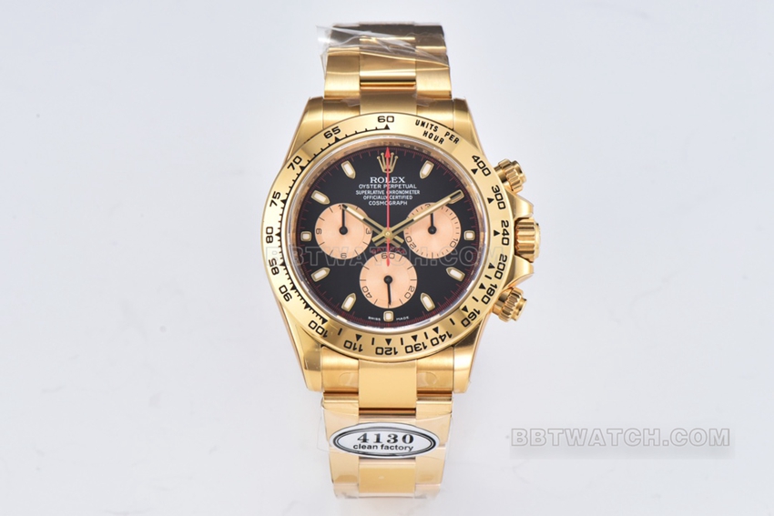 C Factory Rolex Daytona 116508-0009 1:1 Super Clone Frosted Black Dial All Gold Chronograph