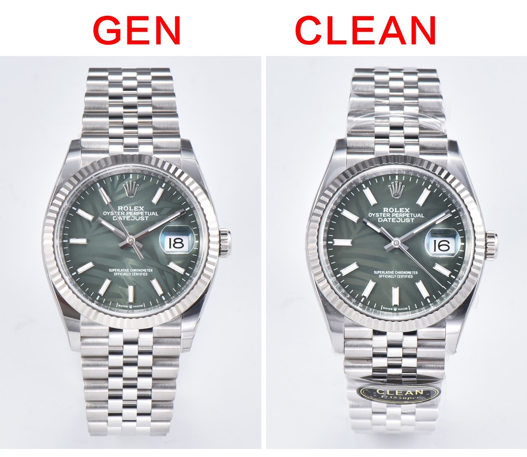 Rolex 126234 36mm Datejust Palm Leaf Dial Fake vs Real Comparison: C Factory Authenticity Review Rolex Top Replica Watches