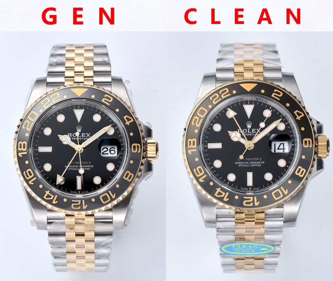 Detailed black and gray ceramic ring comparison: Rolex 126713 real versus Clean factory replica