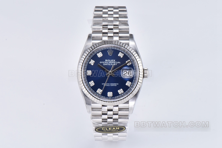 C Factory Rolex Datejust 36mm Logbook top 1:1 réplica relógio mecânico com mostrador azul cravejado de 36mm m126234-0037