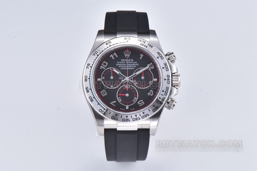 C Factory Rolex Rolex Daytona Super A Super Clone with Caliber 4130, Black Dial & Rubber Strap 116519-0104