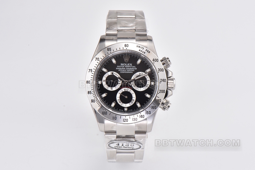 Rolex Daytona 116520-78590 by C Factory Rolex: 904L Steel Ditoner Case, Black Dial, Top-Tier 1:1 Replica with 4130 Movement