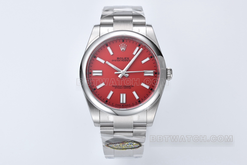 C Factory Rolex Oyster Perpetual Top Edition 41mm Coral Red dial Mechanical Watch m124300-0007