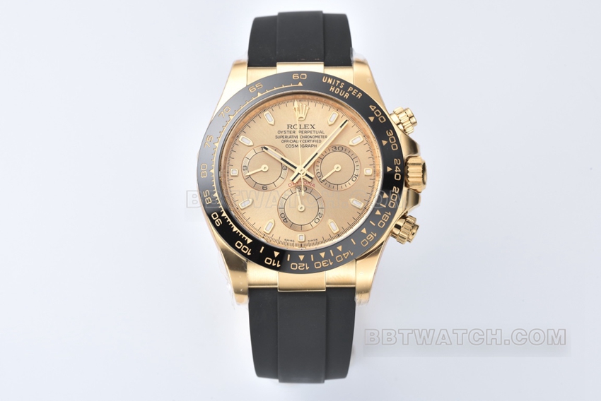 C Factory Rolex Daytona 1:1 premium replica Champagne dial gold mechanical rubber strap m116518ln-0042