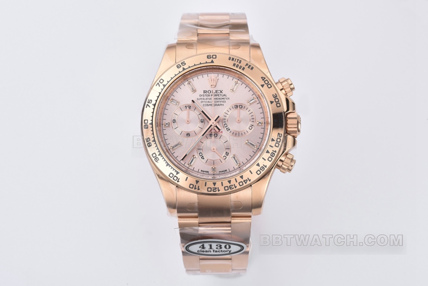 Rolex C Factory Daytona 1:1 Super Clone Pink Dial Rose Gold with Ice Candy Diamond Scale and Moissanite