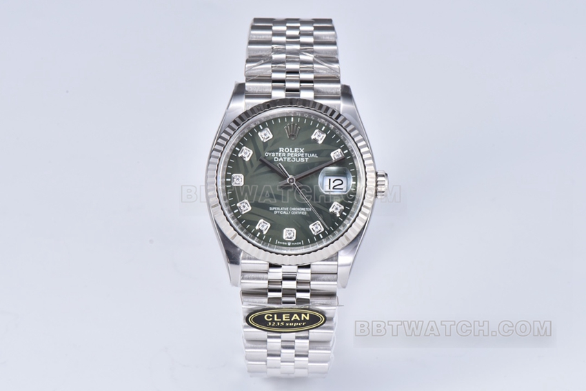 C Factory Rolex Rolex Datejust 36mm 1:1 Top-Quality Replica 36mm Olive Green Palm Leaf Pattern Mechanical Watch m126234-0055