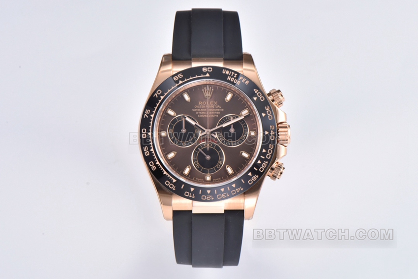 Clean Factory Rolex M116515LN-0041 Daytona 1:1 Super Clone: Coffee Brown Dial Rose Gold with 3-Section Stitching