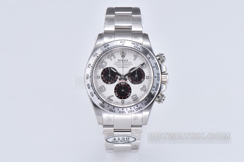 Rolex Daytona 116509 C Factory Rolex Full White Gold Super Clone with White Dial, Scratch-Resistant Sapphire Crystal and Folding Oyster Strap