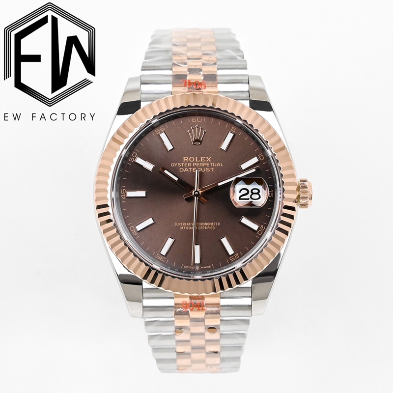 Rolex EW Rolex Datejust 41mm 1:1 Super A Fine imitation chocolate-colored dial 41mm mechanical intermetallic steel strap 126331