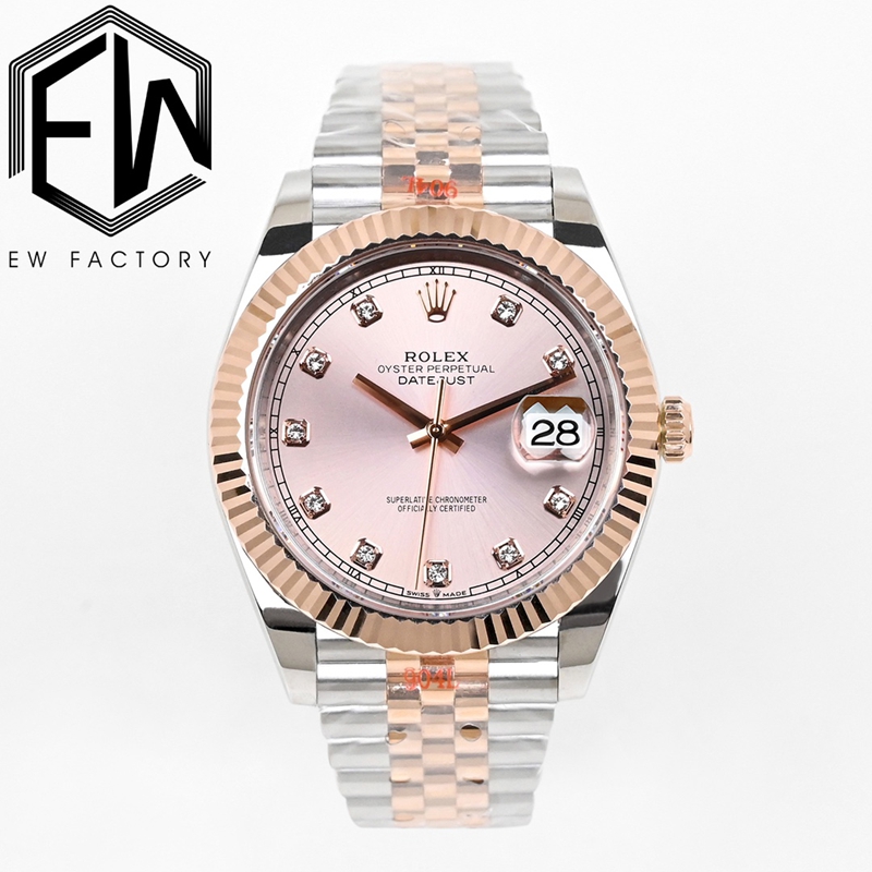 EW Datejust 126331 1:1 Super A Pink Dial 41mm Rolex Stainless Steel Folding Buckle Casual Style