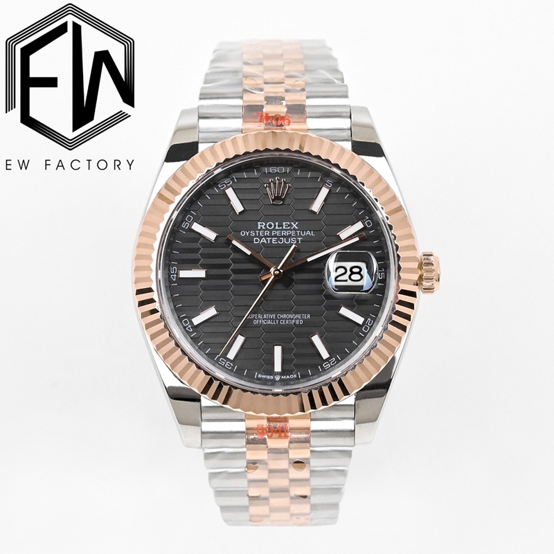 EW Rolex Datejust 41mm Top Replica Grey Textured Dial 126331 Stainless Steel Folding Buckle Casual Style