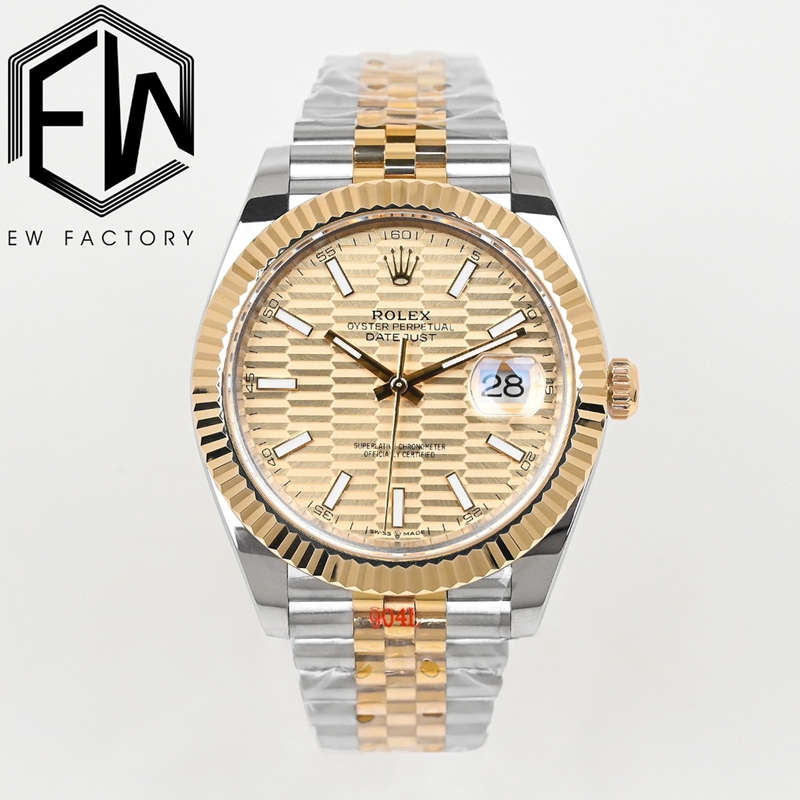Rolex 41mm Datejust 126333 – EW Factory Rolex Super A super clone gold textured pattern dial 41mm mechanical intermetallic steel strap with 3235 movement and sapphire crystal