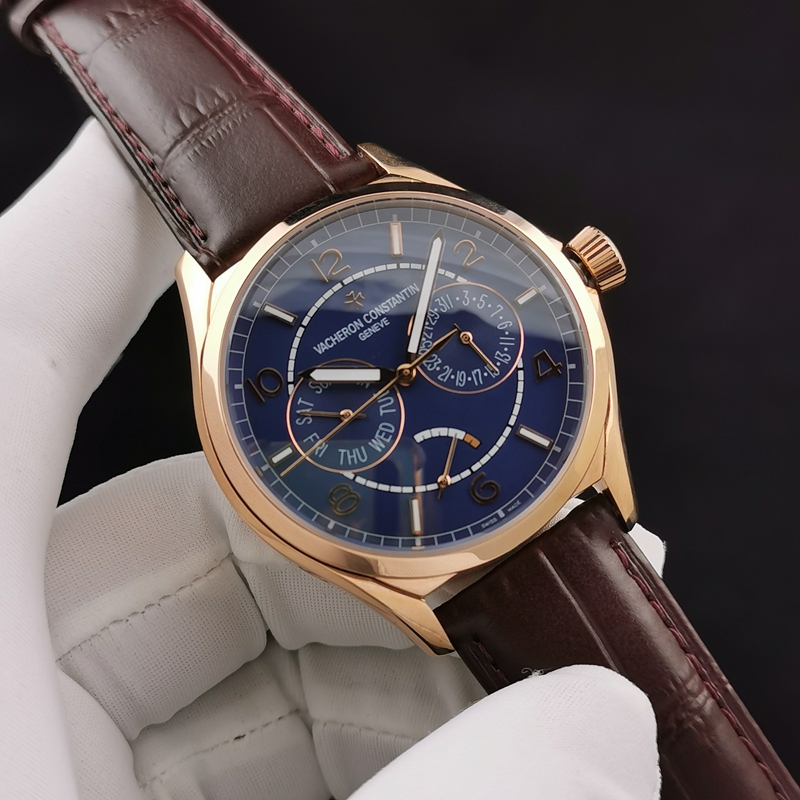 TW Factory Vacheron Constantin Wu Luzhi 4400E Top Replica Blue Dial Rose Gold Case Automatic Strap Watch
