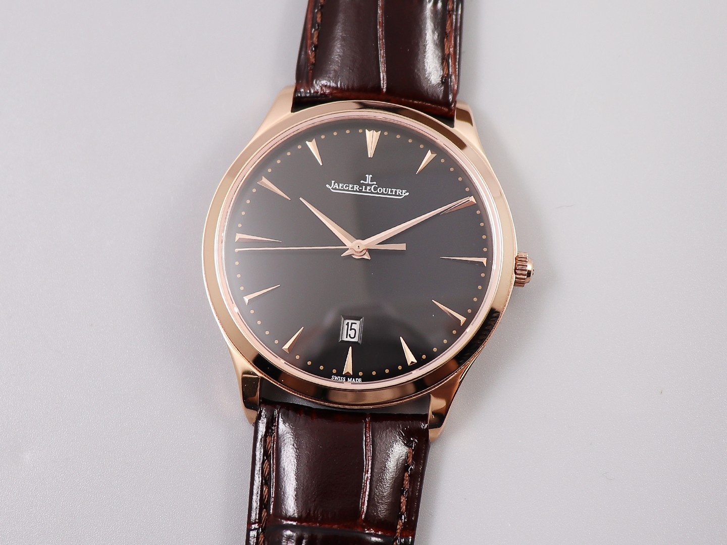 Jaeger-LeCoultre TW Ultra-Thin Master Series 1288420 Black Dial Mechanical Watch with 18k Rose Gold Case and Japanese Caliber 9015