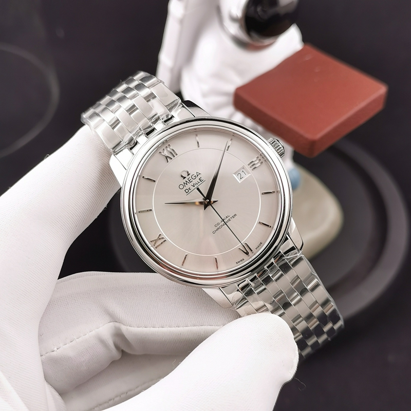 Omega KY Omega De Ville Premium Collectmechanische Edelstahluhr mit silbernem Zifferblatt 424.10.40