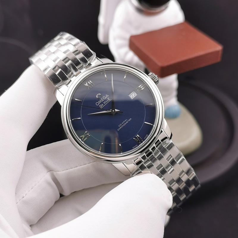 Montre pour homme Omega De Ville 424.10.40 Super Clone avec cadran bleu et boucle pliante en acier inoxydable