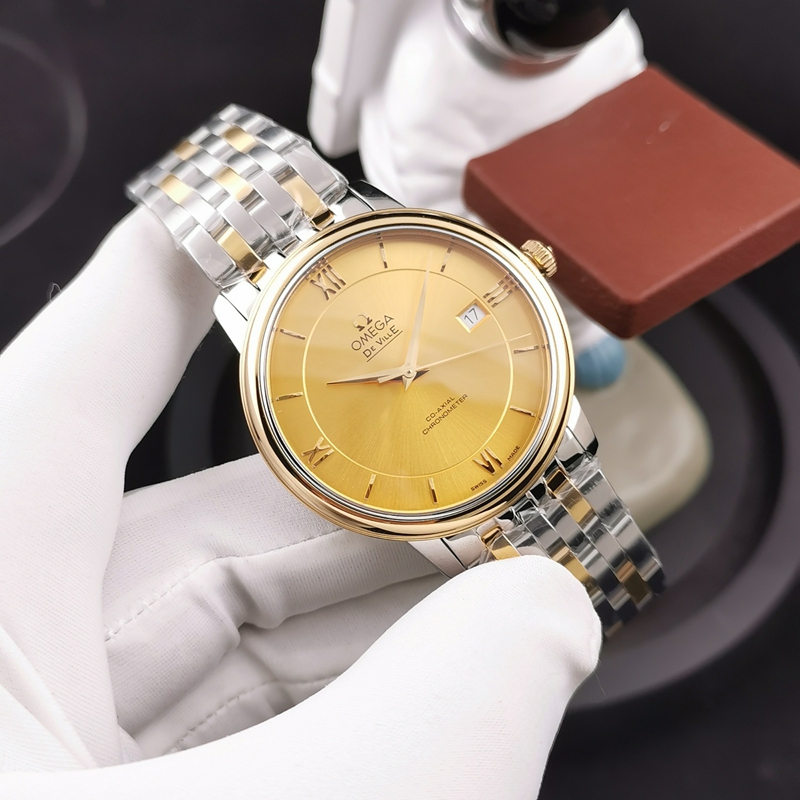 Omega De Ville 424.20.37 KY Factory, gelbes Zifferblatt, Disc-Flying Original Factory, Super A Fine Imitation Steel Strap Watch