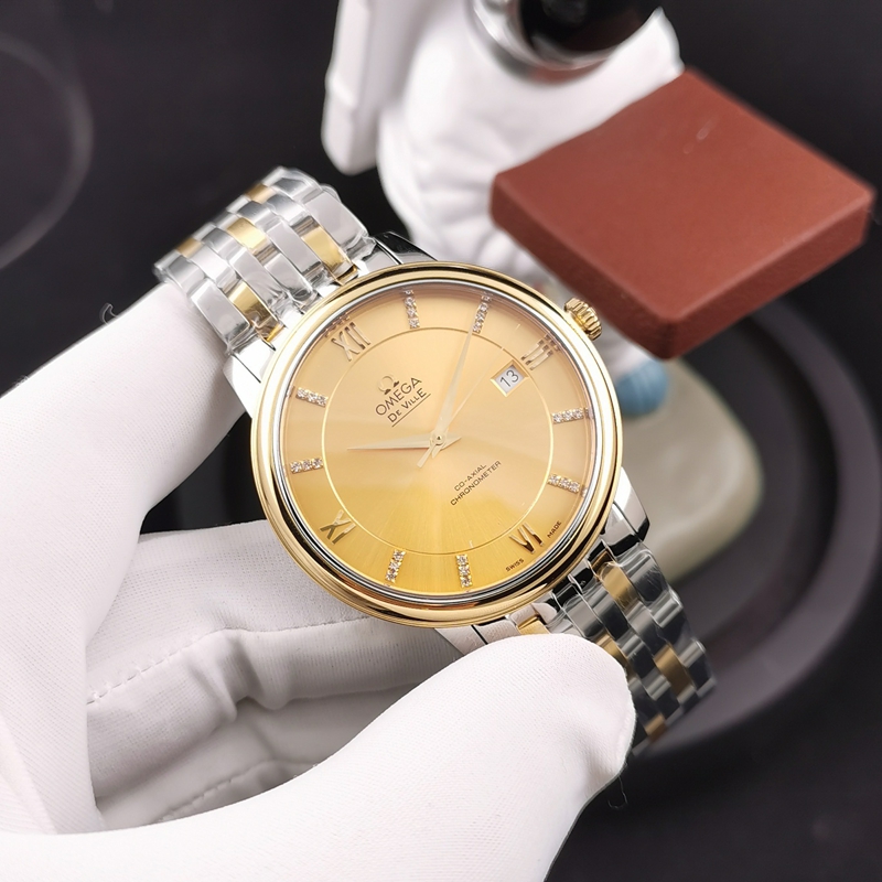 Omega KY De Ville 424.20.37 Original Factory Super A Super Clone Mechanische Uhr mit goldenem Zifferblatt, Saphirglas und Edelstahlarmband