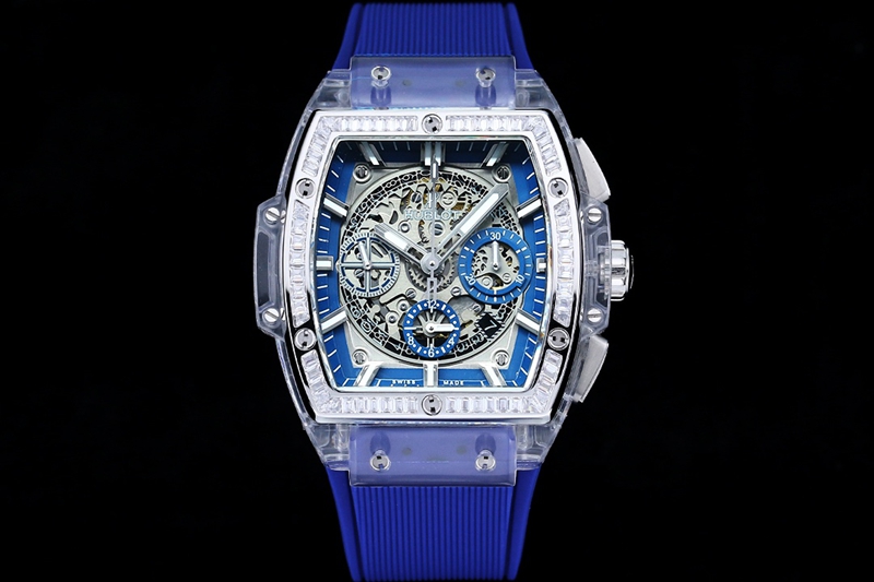 Hublot BIG BANG Soul 641.JX.0120.RT Super A super clone Mechanical Blue Transparent Watch with Diamond Bezel, Skeleton Dial and Sapphire Crystal