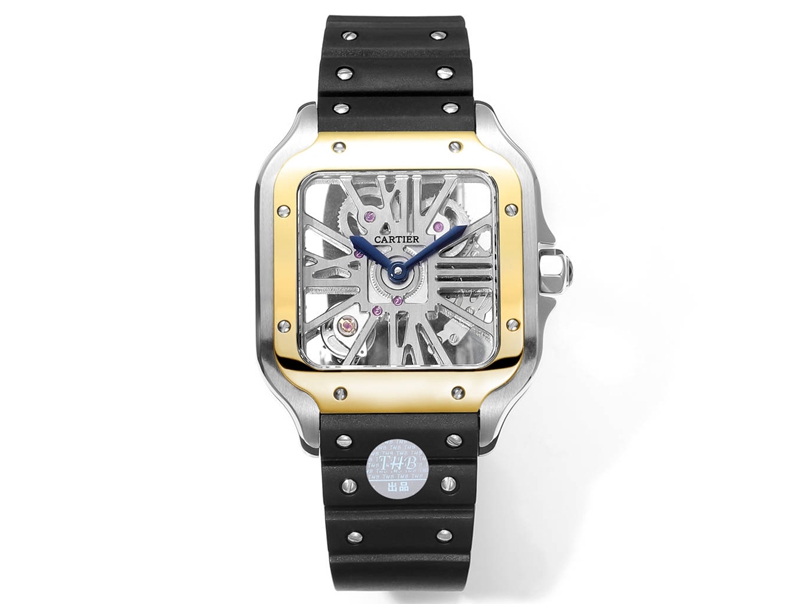 Cartier Santos WHSA0012 premium 1:1 super clone skeleton dial stainless steel mechanical folding buckle rubber strap