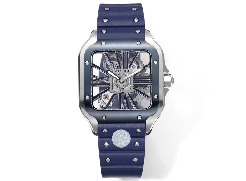 Cartier Santos WHSA0026 1:1 super clone skeletonized sporting style mechanical replica with sapphire crystal rubber strap
