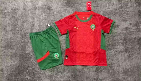Morocco National Team Home field 2026World Cup jersey set Children's jersey Soccer uniform Clothing Shorts 16-28  2-13 YEARS